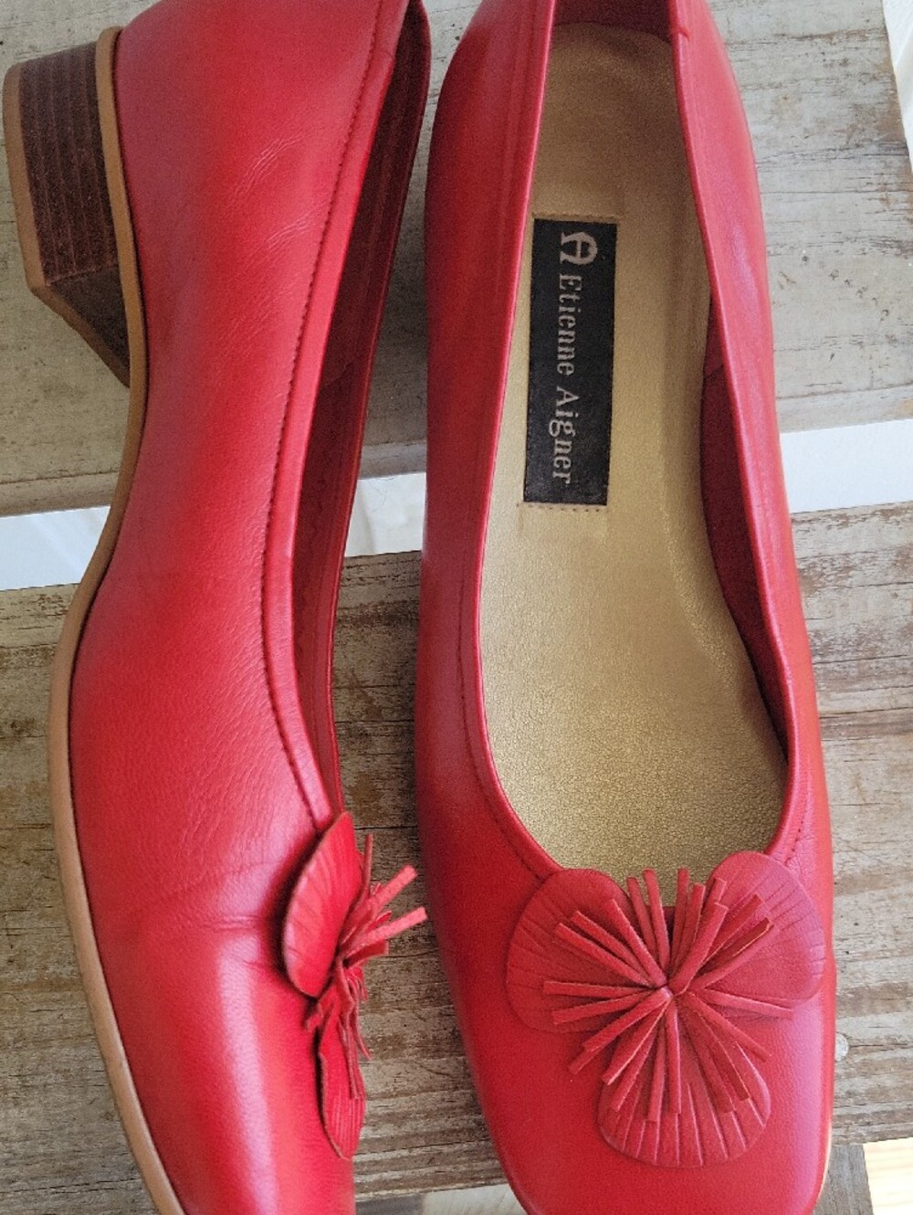 Etienne Aigner Red Leather Ballet Flats with Floral Tassel Accent - Picture 4 of 10